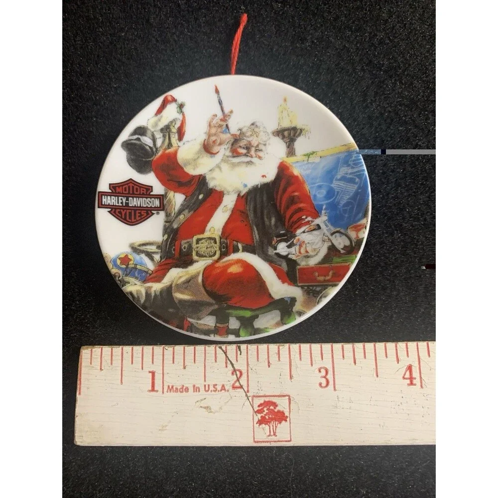Harley Davidson Ornament Christmas Mini Plate 2003 Santa Claus Painting H1